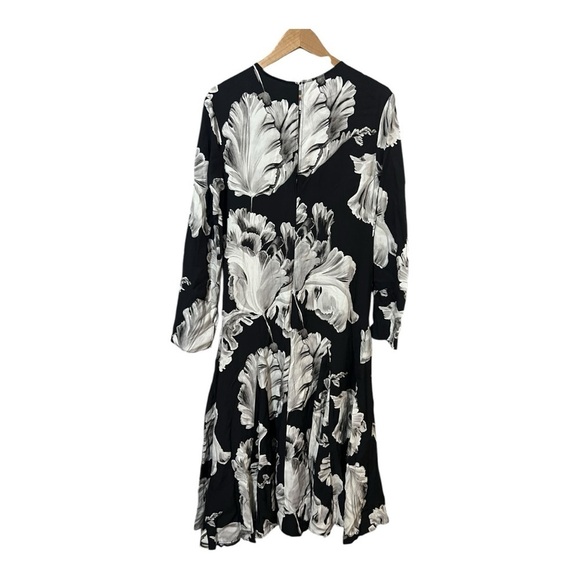 H&M Midi Dress Floral Printed Long Sleeves Viscose Women's Small Black Brand New - Picture 4 of 11